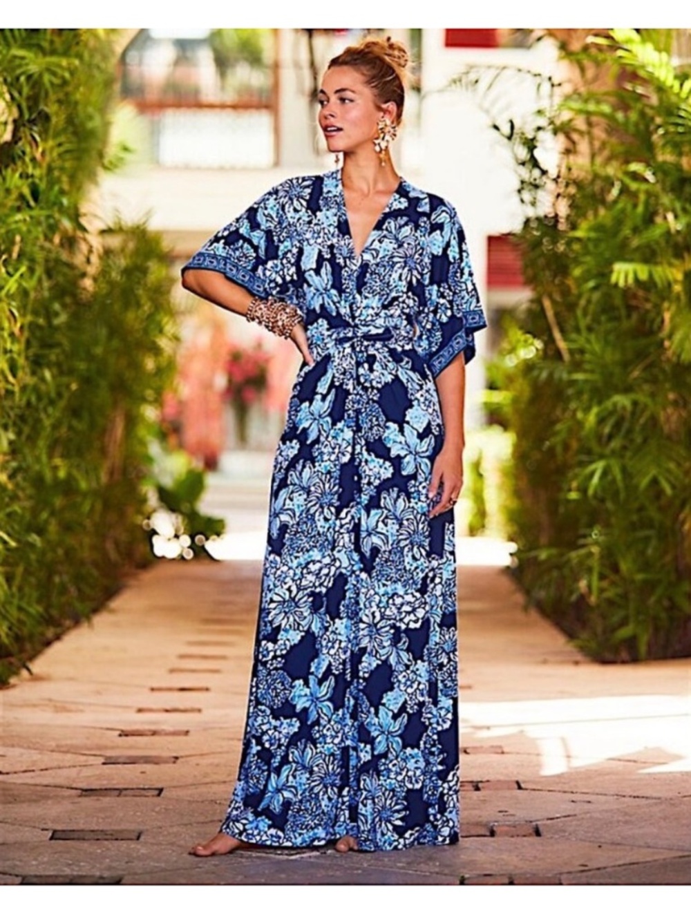 Lilly Pulitzer Size 0 Wisteria Maxi Dress Navy Bouquet All Day Worn ONCE